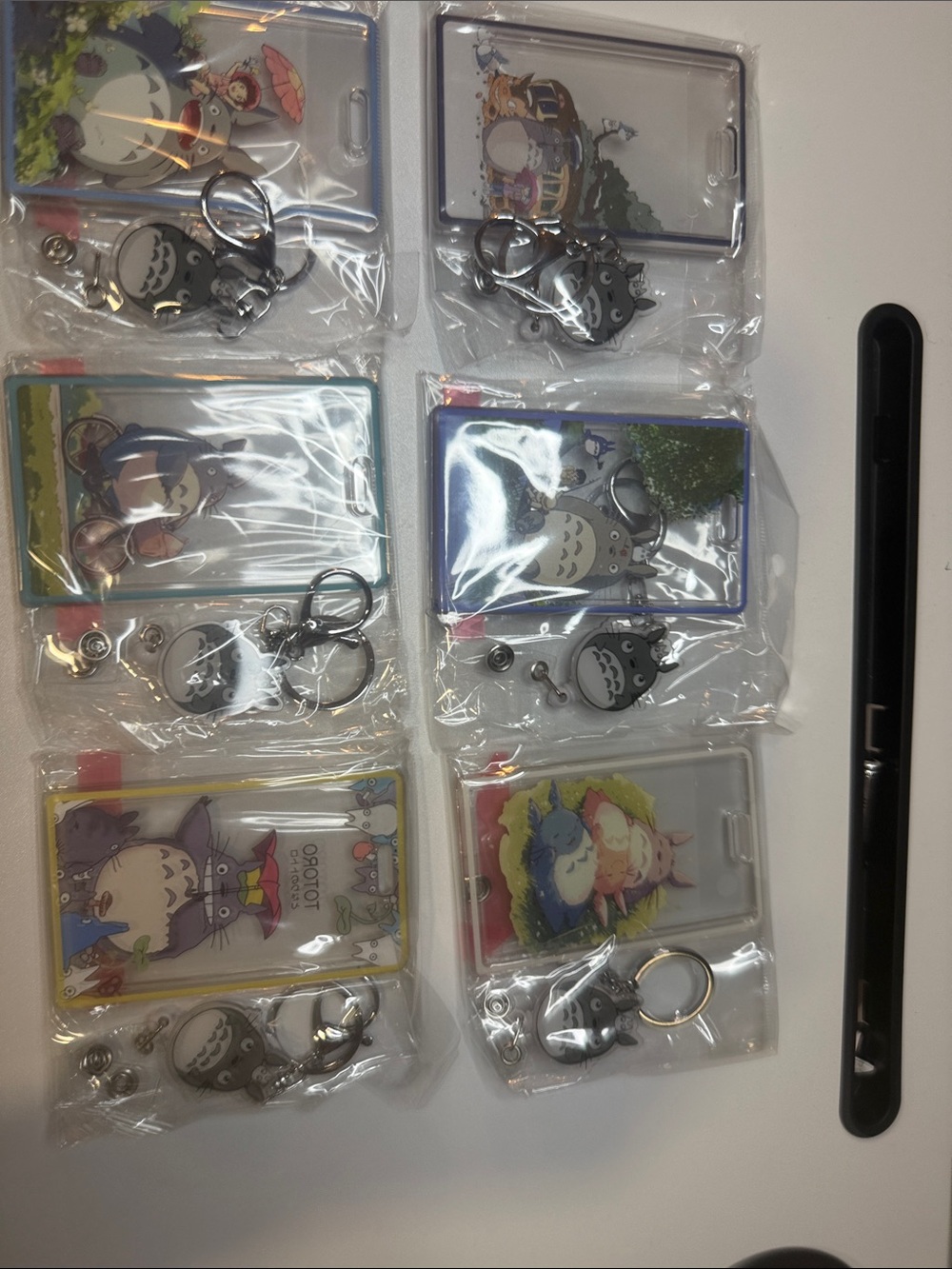 Lot of 6 Studio Ghibli Totoro Clear ID Badge Holder with Gray Totoro Keychain
